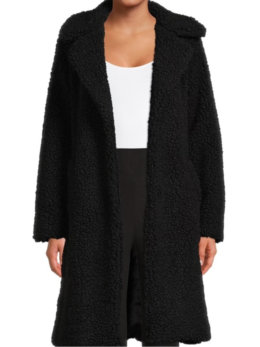 Lucky Brand Black Teddy Faux-Shearling Long Coat size M